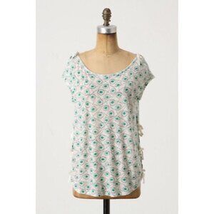 Anthropologie Pilcro White Green Printed Side Tie Short Sleeve Top